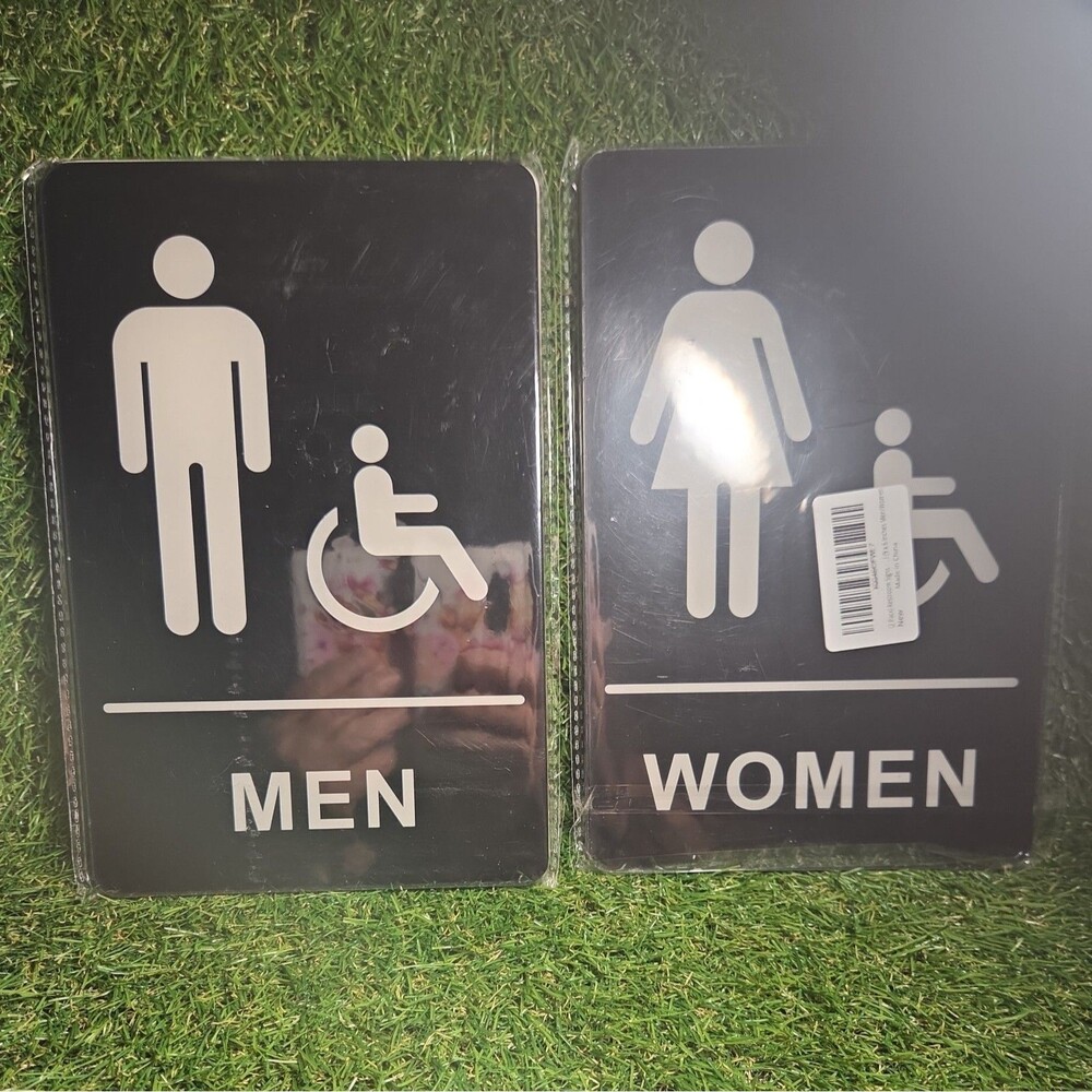 Men + Women Restroom 4pk Sign ADA Self Adhesive with 3M Tape 9" x 6"